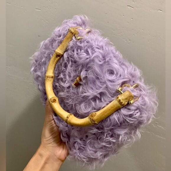 Handmade Genuine Curly Shearling Bamboo handle Bag/Shoulder Bag/Crossbody - Picture 6 of 16